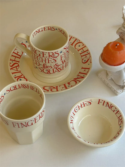 Vintage Red Lettering Ceramic Tableware