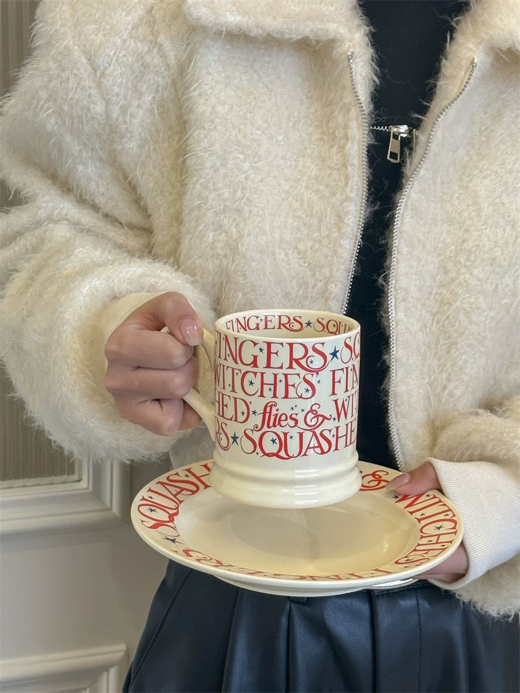 Vintage Red Lettering Ceramic Tableware