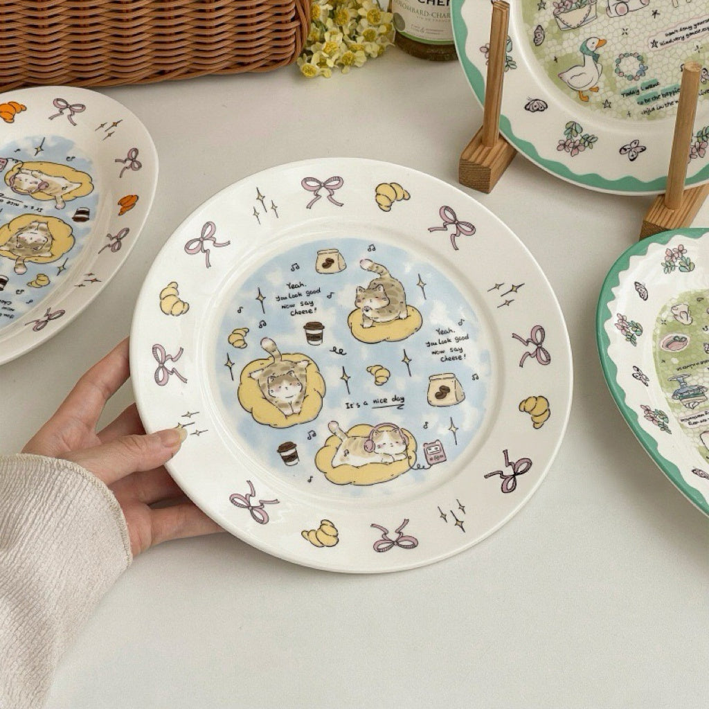 Relaxing Cat Breakfast Ceramic Plate