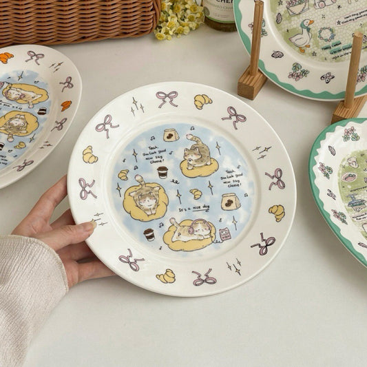Relaxing Cat Breakfast Ceramic Plate