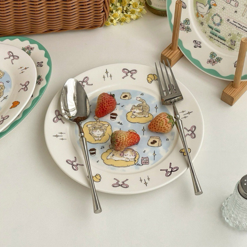 Relaxing Cat Breakfast Ceramic Plate