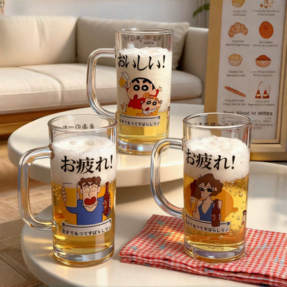 Crayon-Style Japanese Cartoon Beer Glass Mug
