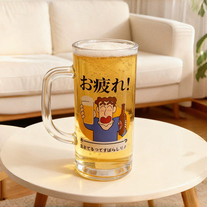 Crayon-Style Japanese Cartoon Beer Glass Mug