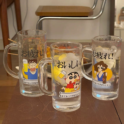 Crayon-Style Japanese Cartoon Beer Glass Mug