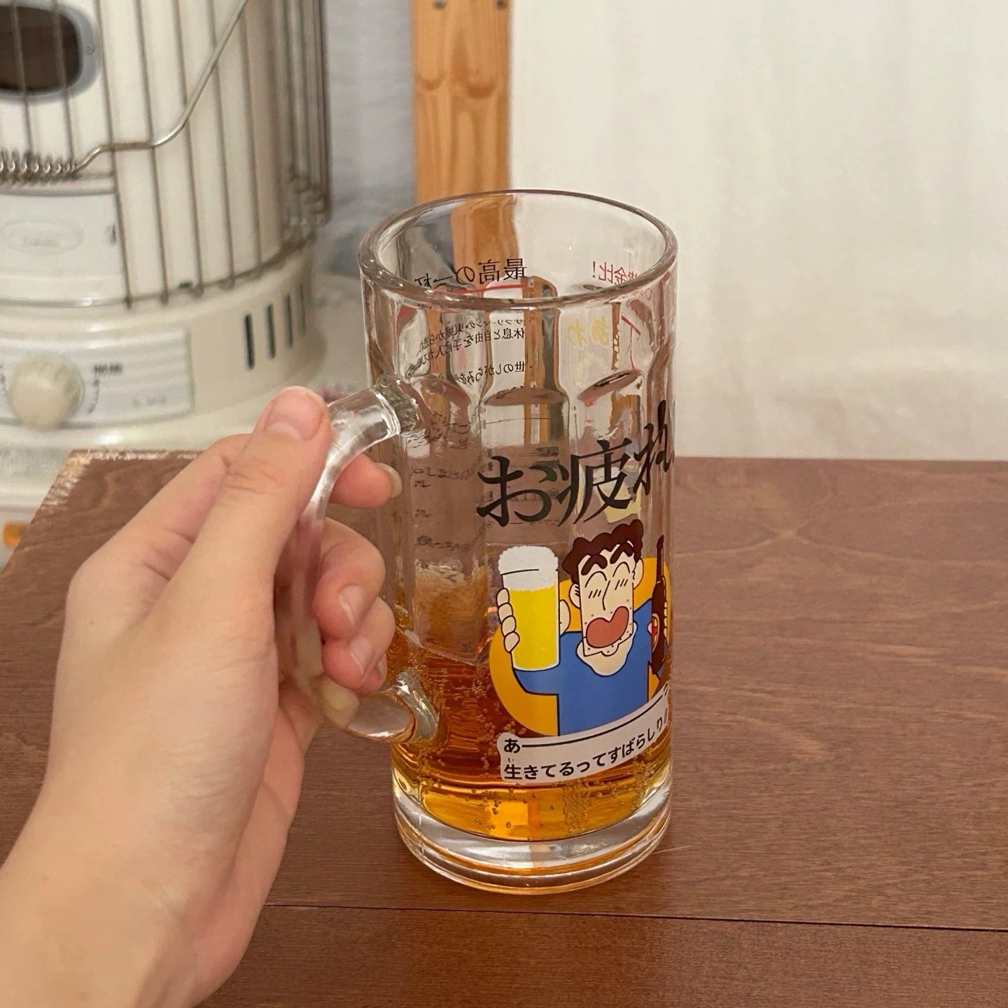 Crayon-Style Japanese Cartoon Beer Glass Mug