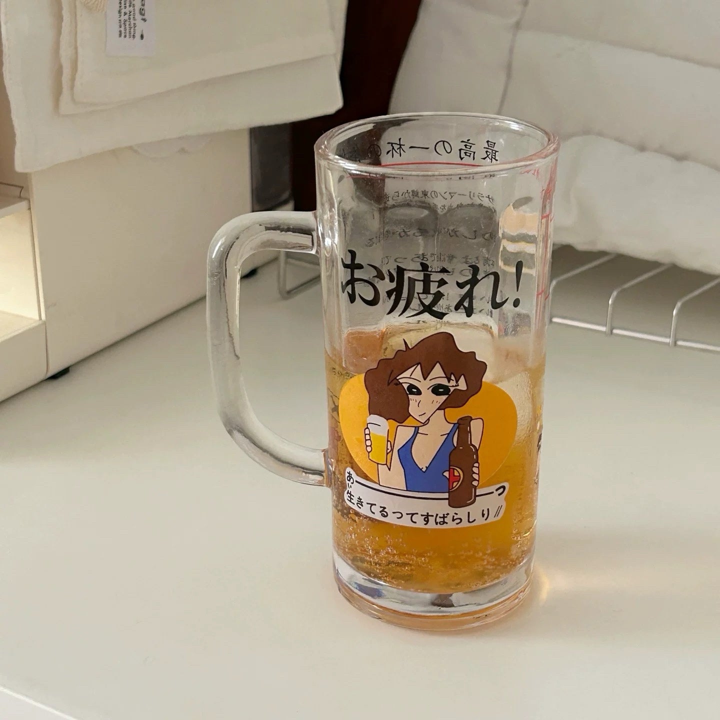 Crayon-Style Japanese Cartoon Beer Glass Mug