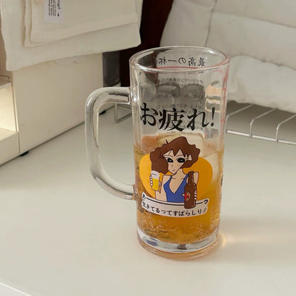 Crayon-Style Japanese Cartoon Beer Glass Mug