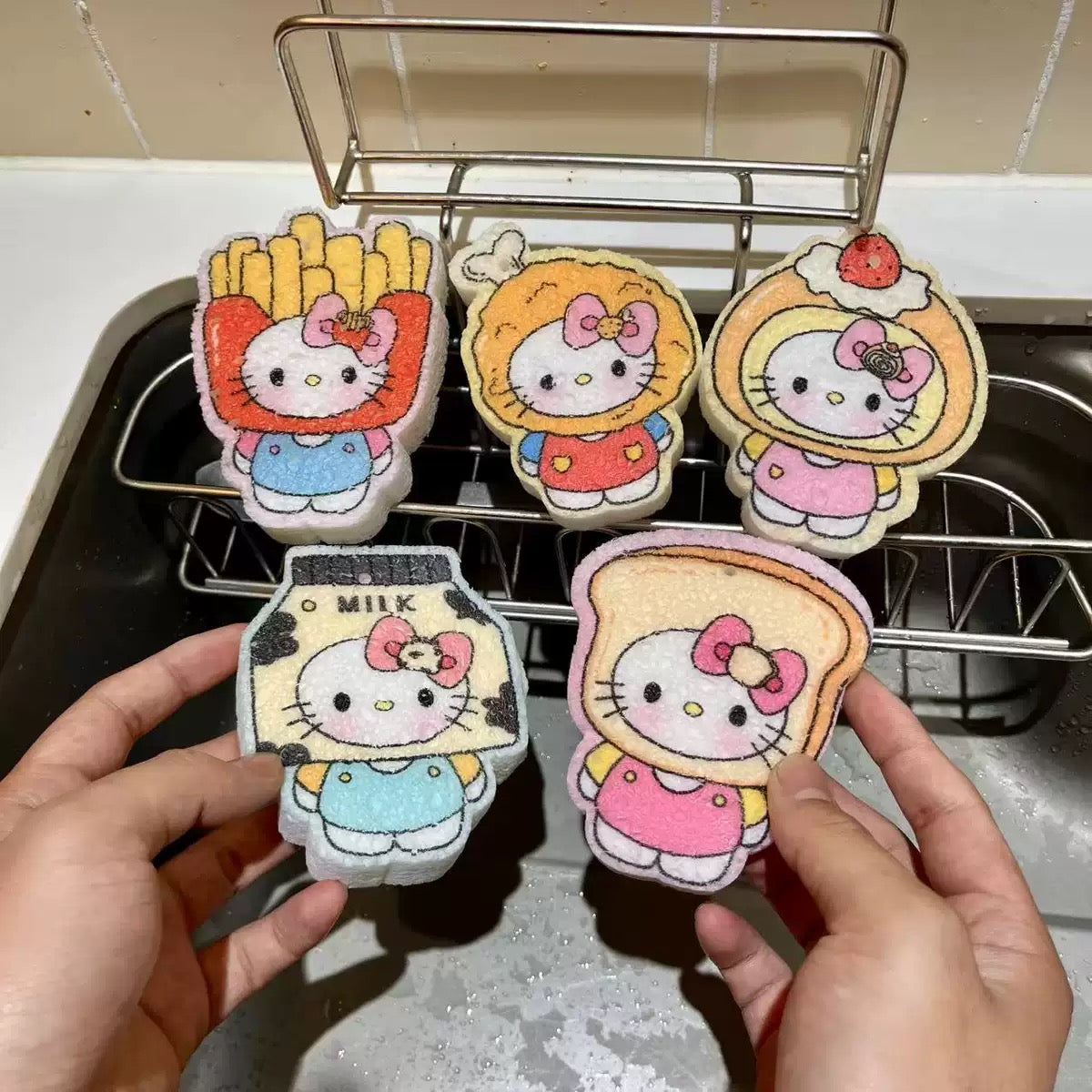 Cute Kitty-Shaped Wood Pulp Dishwashing Sponge