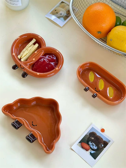 Smiling Bread-Shaped Ceramic Dipping Dish
