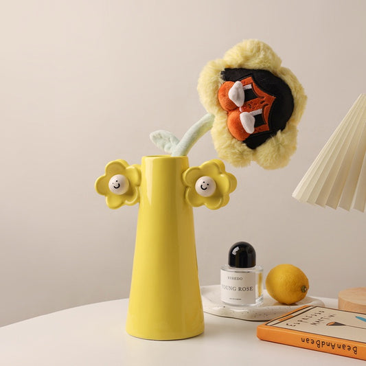 Smiling Flower Glossy Yellow Vase