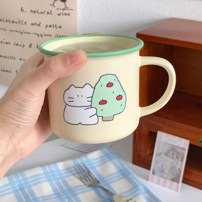 Green Apple Tree & Cat Ceramic Mug