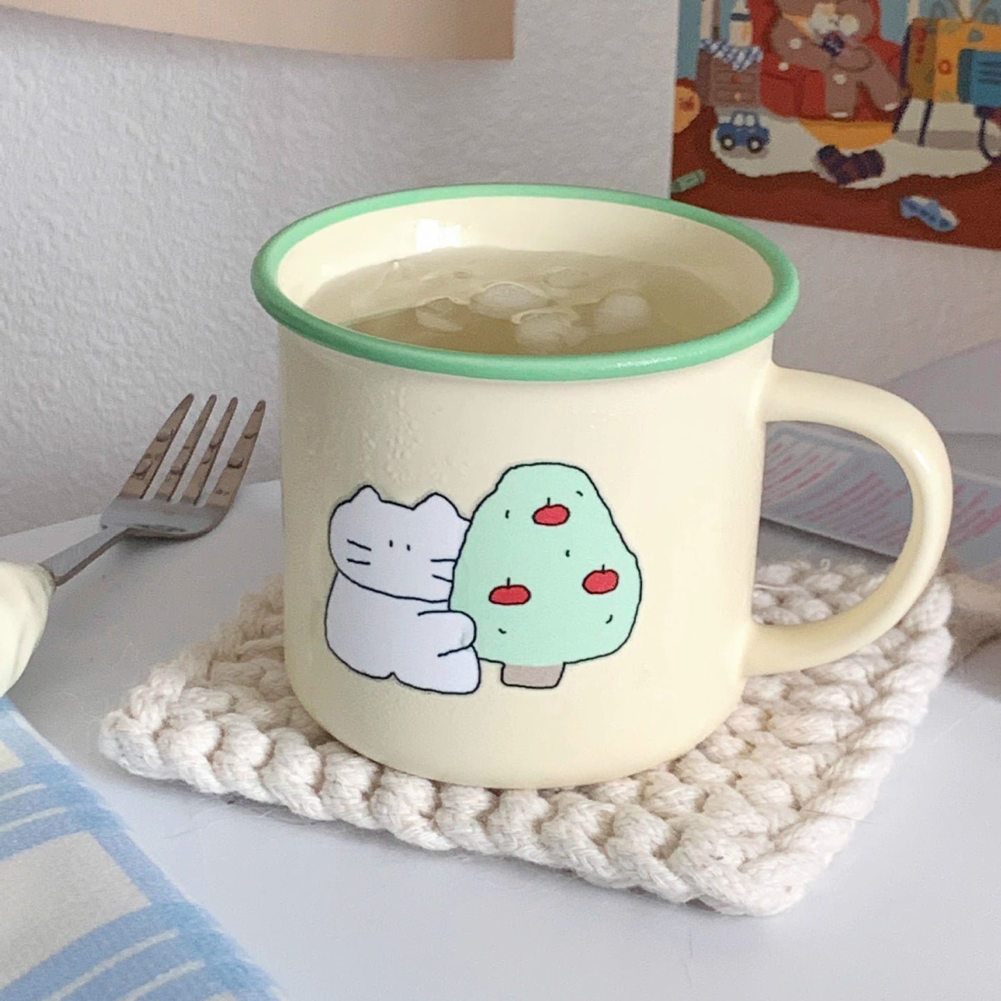 Green Apple Tree & Cat Ceramic Mug