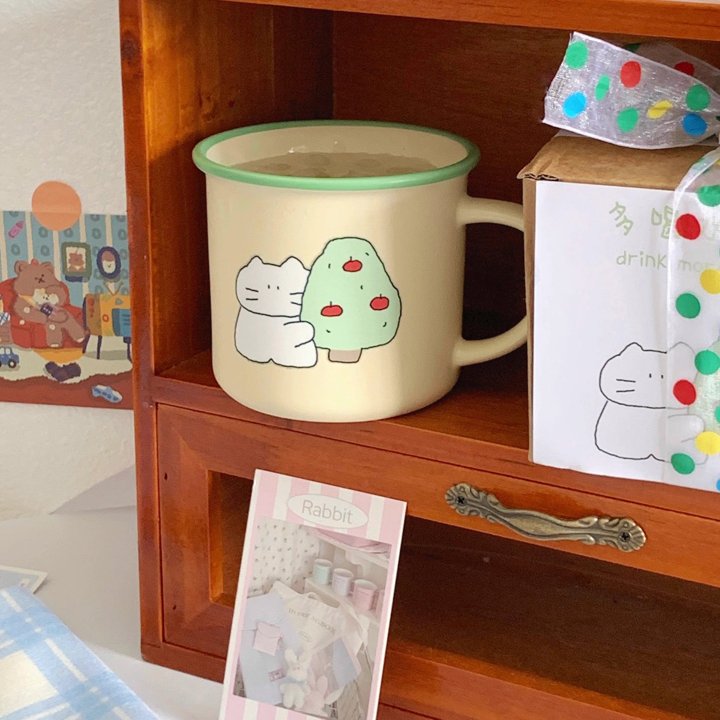 Green Apple Tree & Cat Ceramic Mug