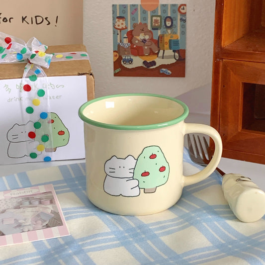 Green Apple Tree & Cat Ceramic Mug