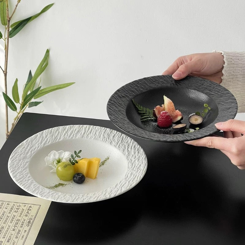 Stone-Texture Ceramic Wide Rim Plate