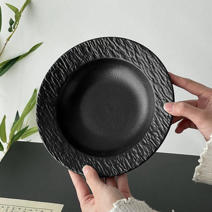Stone-Texture Ceramic Wide Rim Plate
