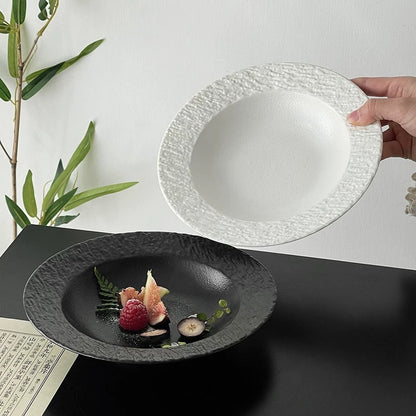 Stone-Texture Ceramic Wide Rim Plate