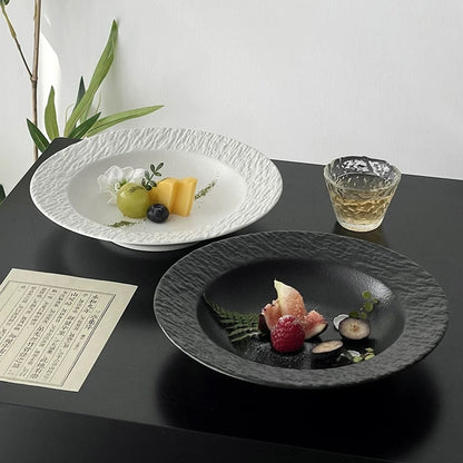 Stone-Texture Ceramic Wide Rim Plate