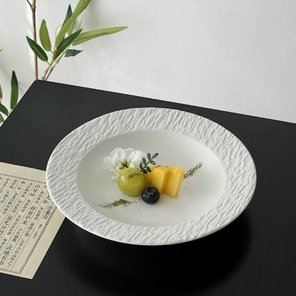 Stone-Texture Ceramic Wide Rim Plate