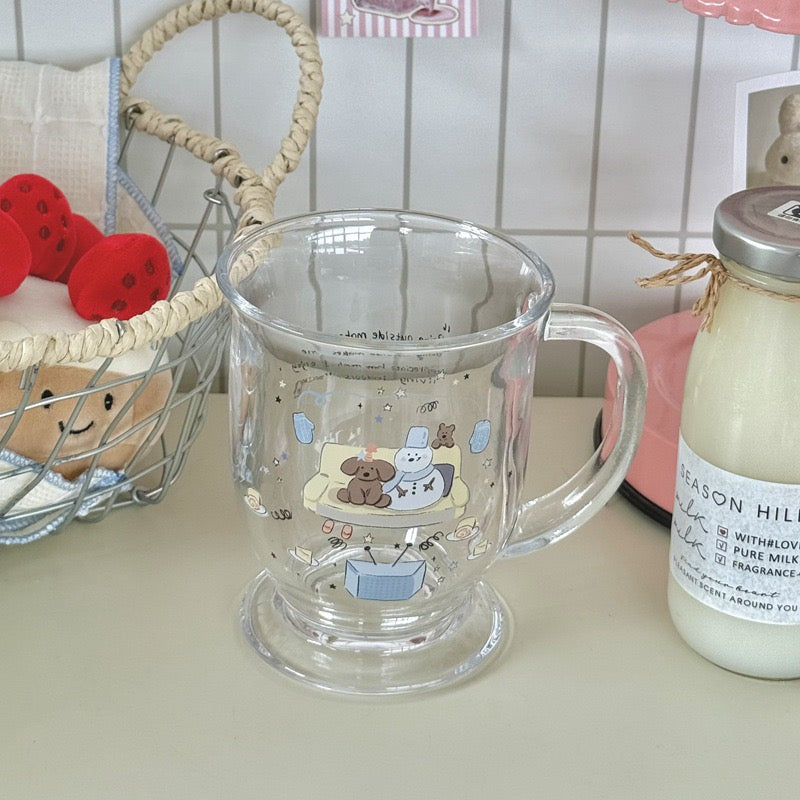 Snowman & Teddy Bear Handle Glass Cup