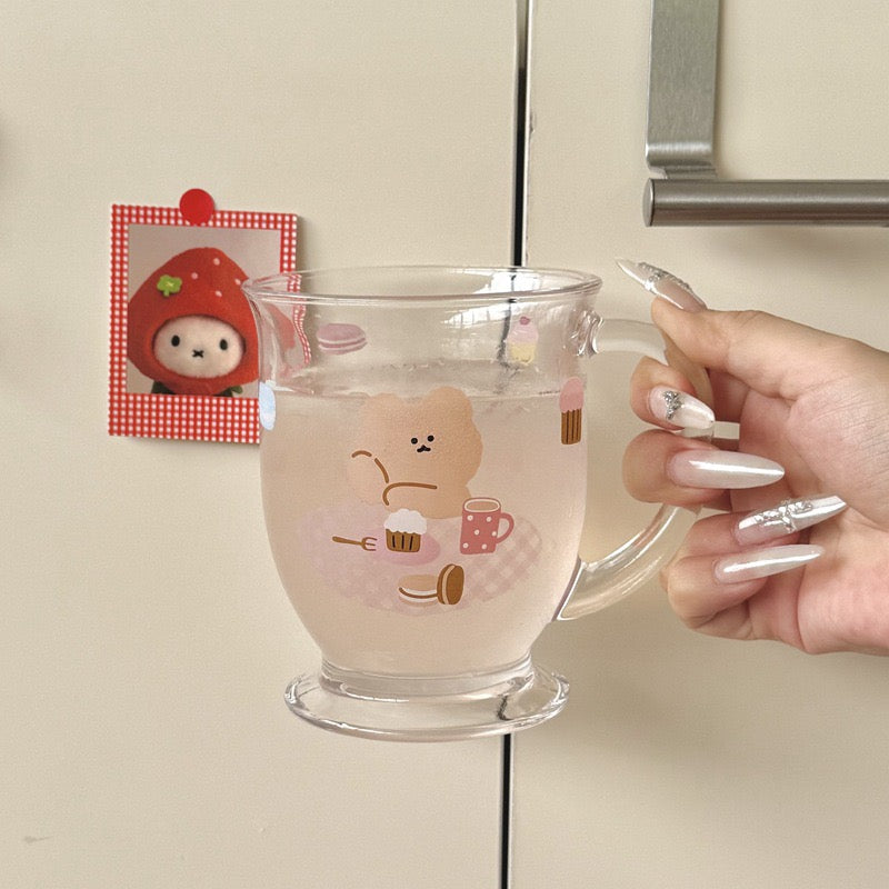 Snowman & Teddy Bear Handle Glass Cup