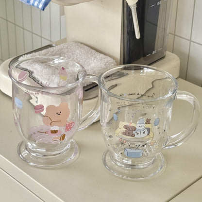 Snowman & Teddy Bear Handle Glass Cup