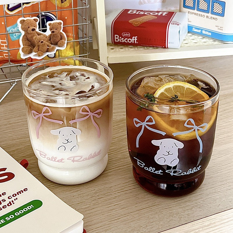 Cute Bunny Bow Glass Cup