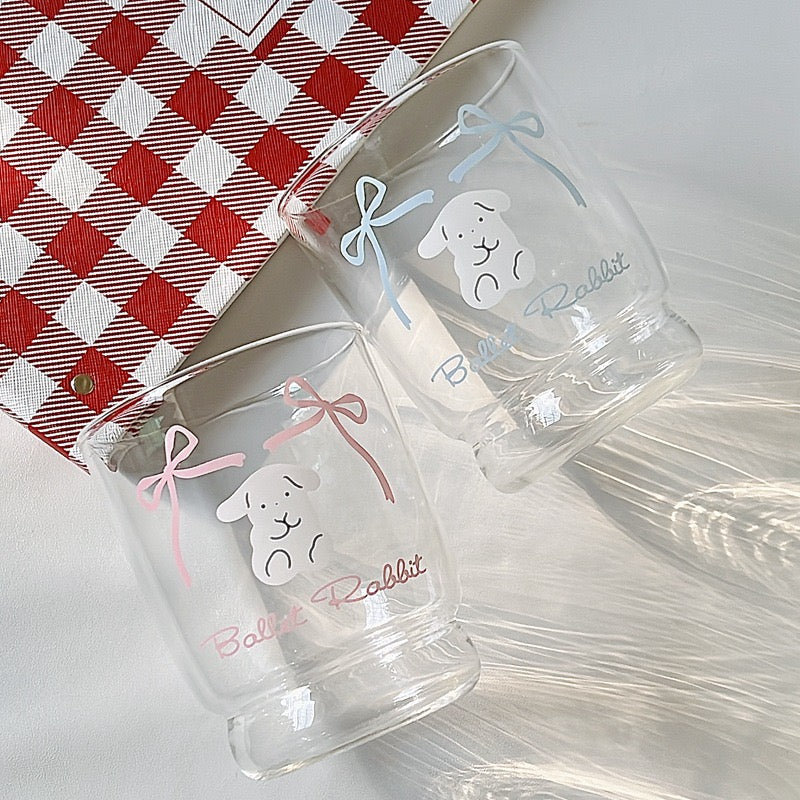 Cute Bunny Bow Glass Cup