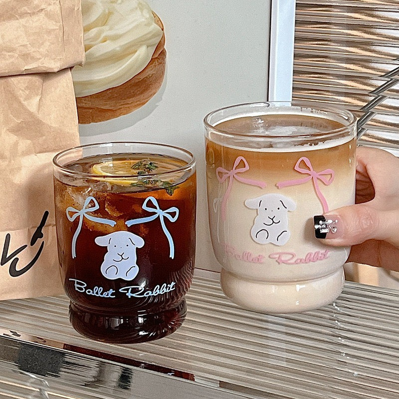 Cute Bunny Bow Glass Cup