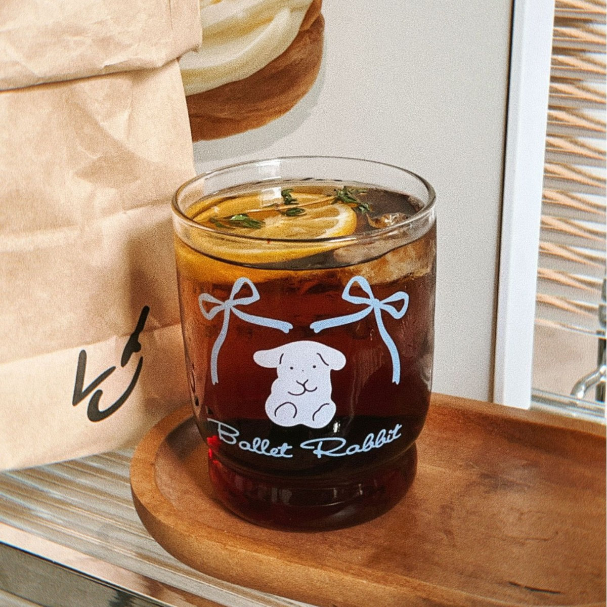 Cute Bunny Bow Glass Cup