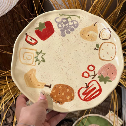 Hand-painted Fruit Doodle Ceramic Bowl & Plate Set