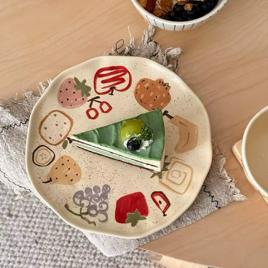 Hand-painted Fruit Doodle Ceramic Bowl & Plate Set