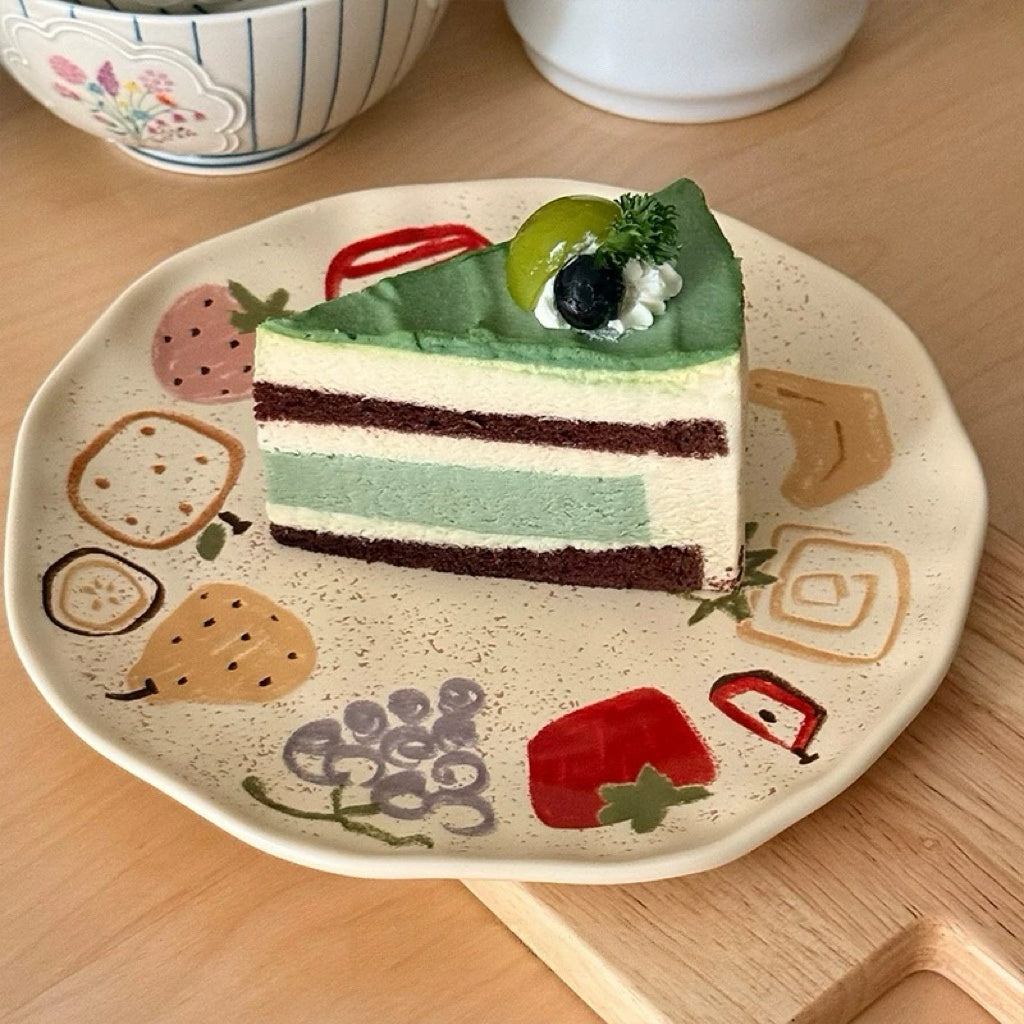 Hand-painted Fruit Doodle Ceramic Bowl & Plate Set