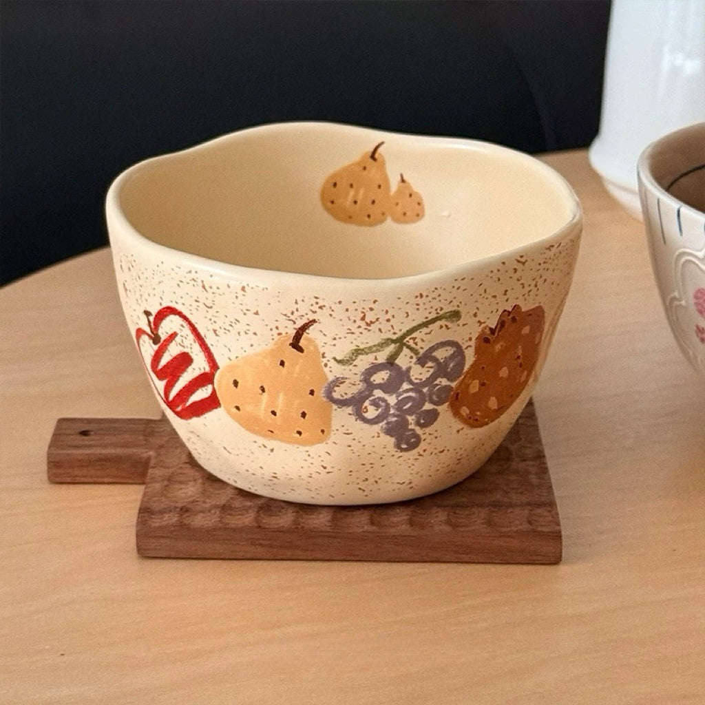 Hand-painted Fruit Doodle Ceramic Bowl & Plate Set