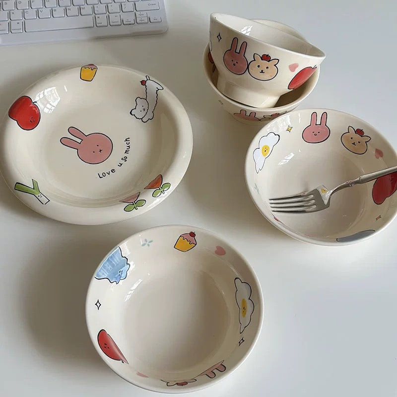 Hand-Painted Apple & Bunny Underglaze Ceramic Series