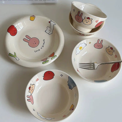 Hand-Painted Apple & Bunny Underglaze Ceramic Series
