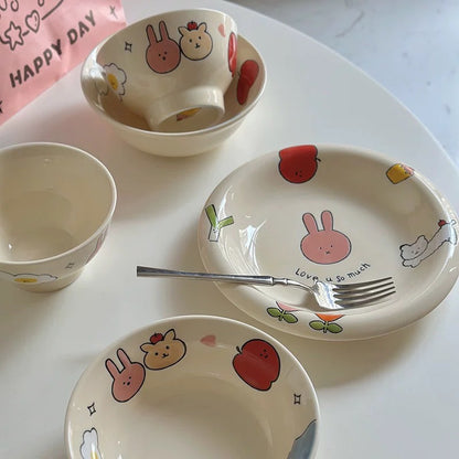 Hand-Painted Apple & Bunny Underglaze Ceramic Series