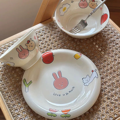 Hand-Painted Apple & Bunny Underglaze Ceramic Series