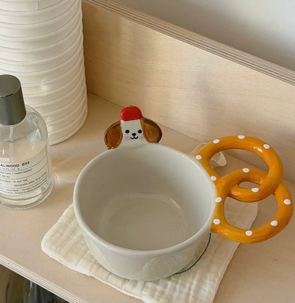 Dog & Pretzel Handle Ceramic Bowl