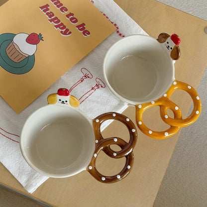 Dog & Pretzel Handle Ceramic Bowl