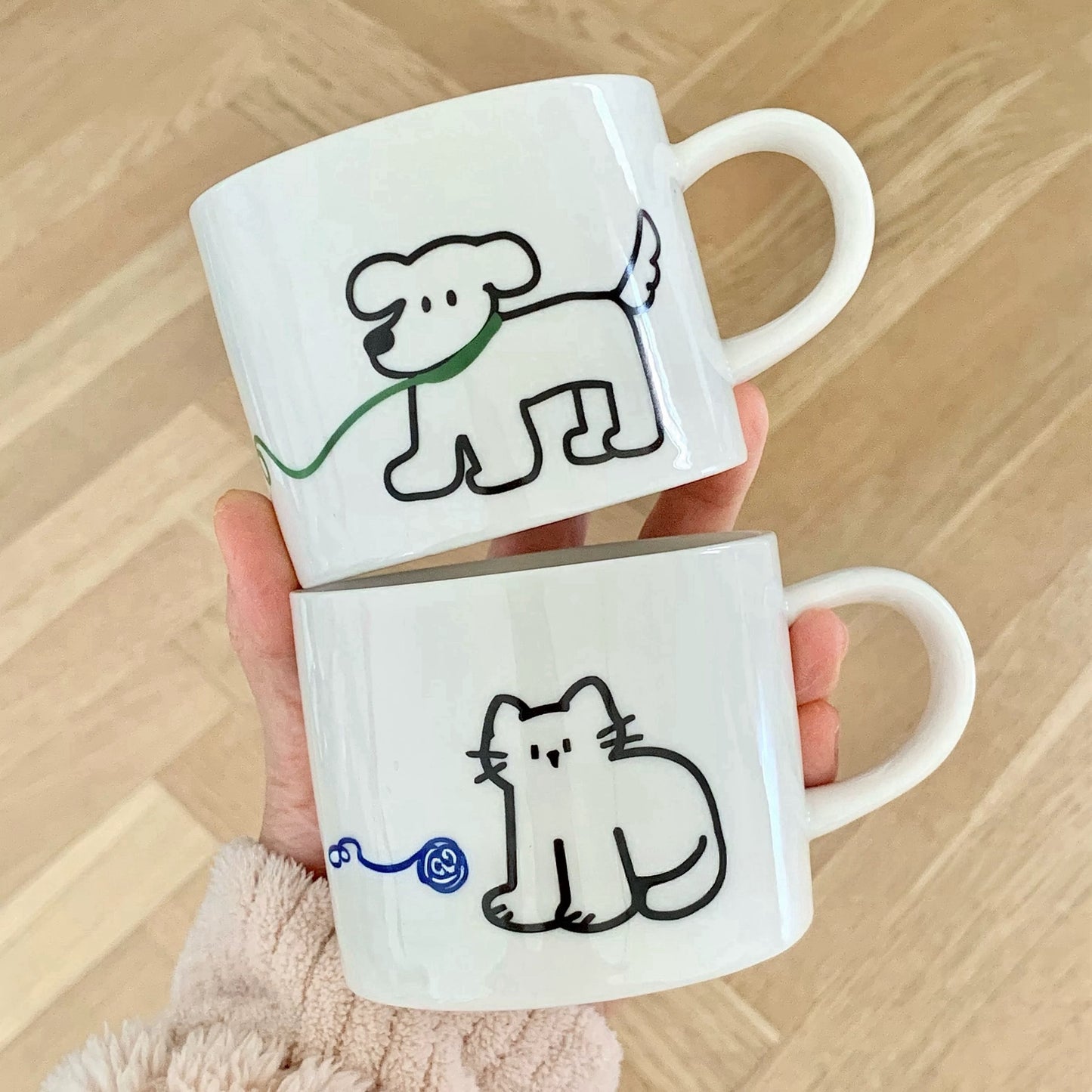 Korean Style Cute Leash Illustration Mug