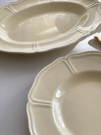 French Vintage Cream Yellow Scalloped Ceramic Plate