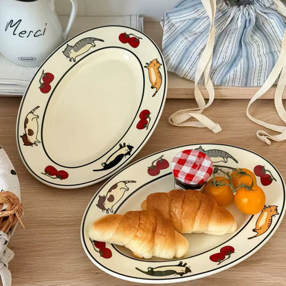 Cute Tomato Cat Oval Ceramic Plate