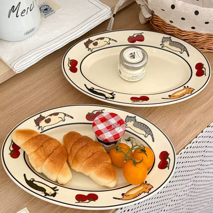 Cute Tomato Cat Oval Ceramic Plate