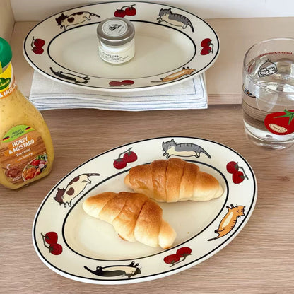 Cute Tomato Cat Oval Ceramic Plate