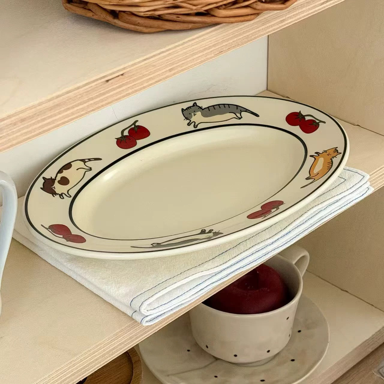 Cute Tomato Cat Oval Ceramic Plate