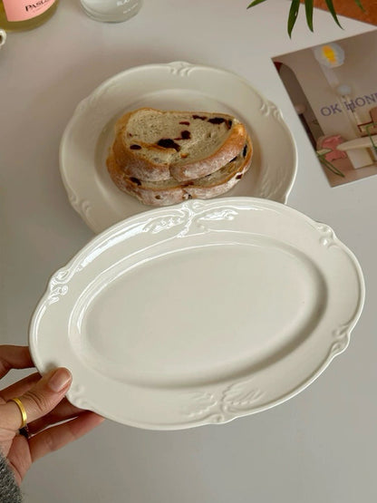 French Romantic White Embossed Wing Ceramic Plate