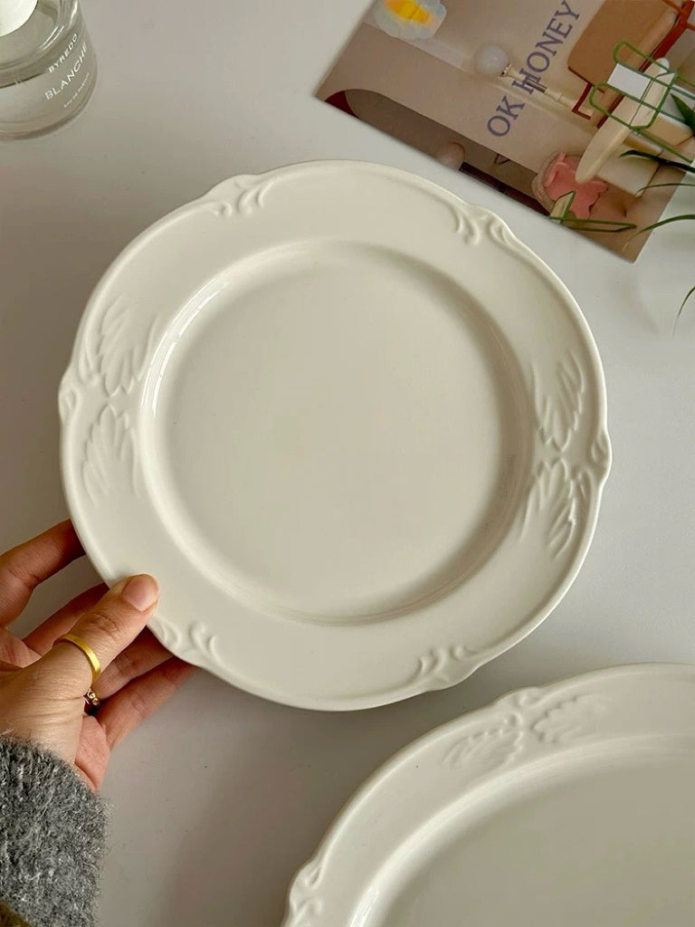 French Romantic White Embossed Wing Ceramic Plate