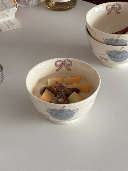 Blue Apple & Bow Ceramic Bowl
