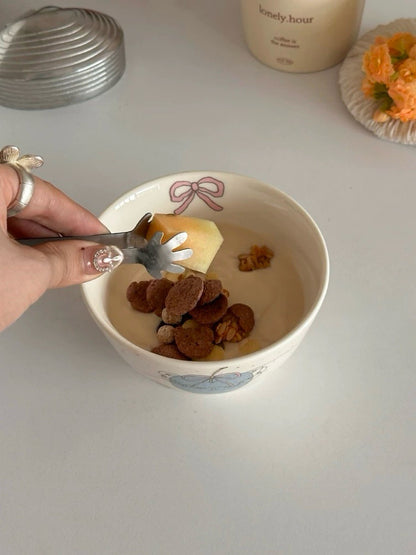 Blue Apple & Bow Ceramic Bowl